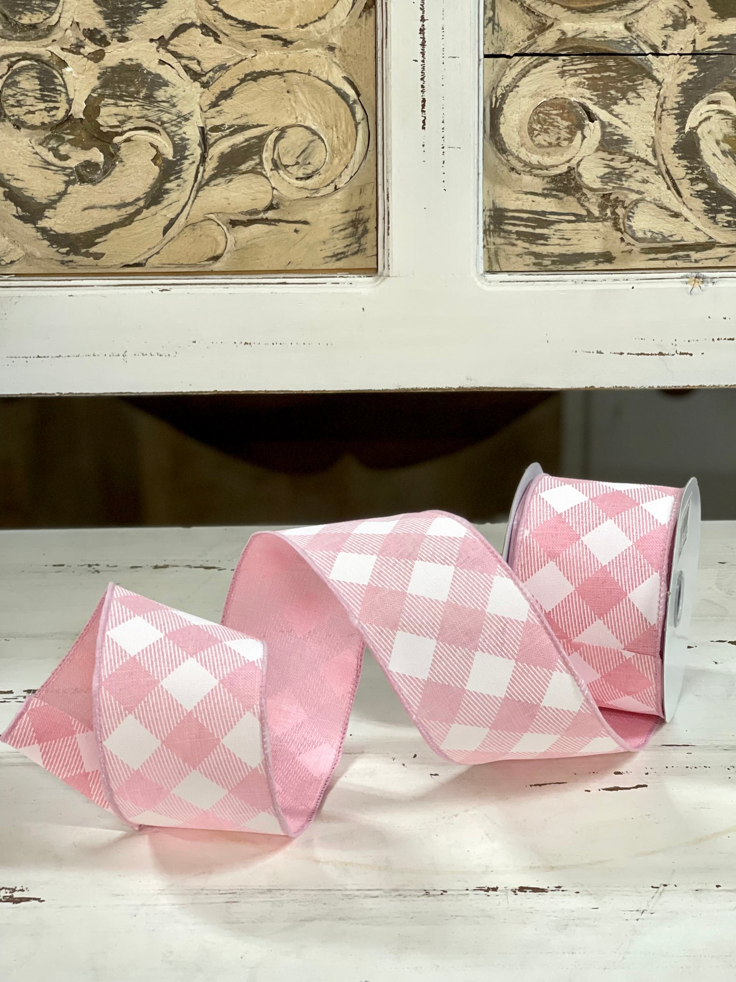 2.5 Inch By 10 Yard Pink And White Check Ribbon