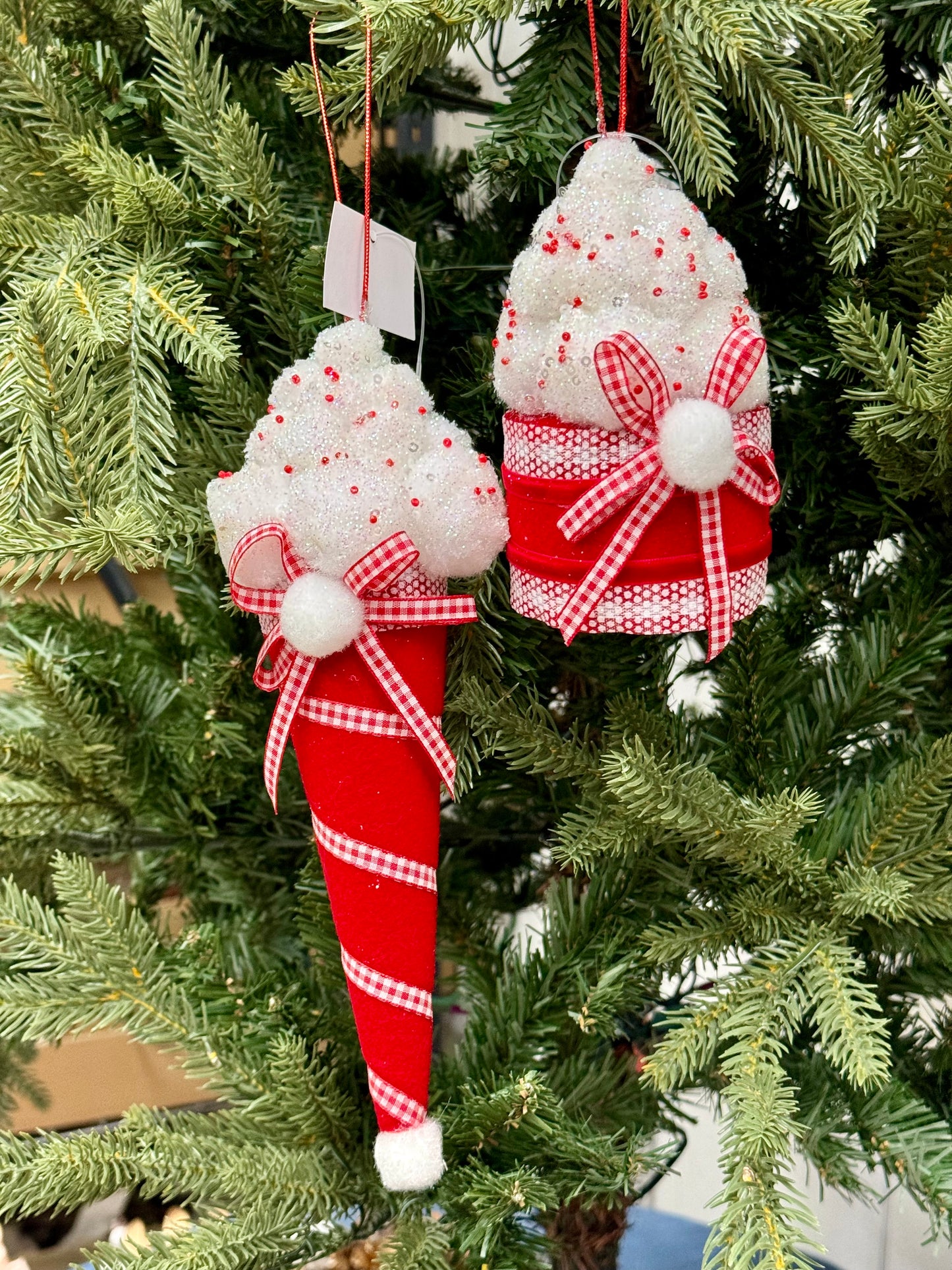 Red And White Cupcake Or Ice Cream Cone Ornament