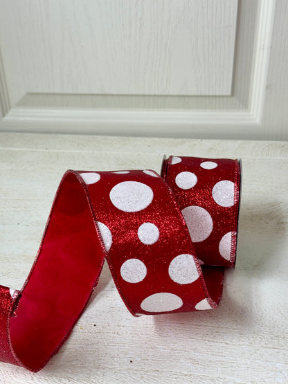 2.5 Inch By 10 Yard Red And White Giant Polka Dot Ribbon