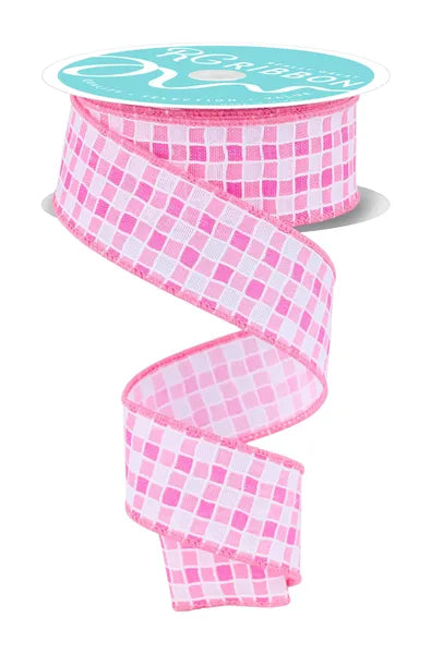1.5 Inch By 10 Yard Pink And White Small Check Ribbon