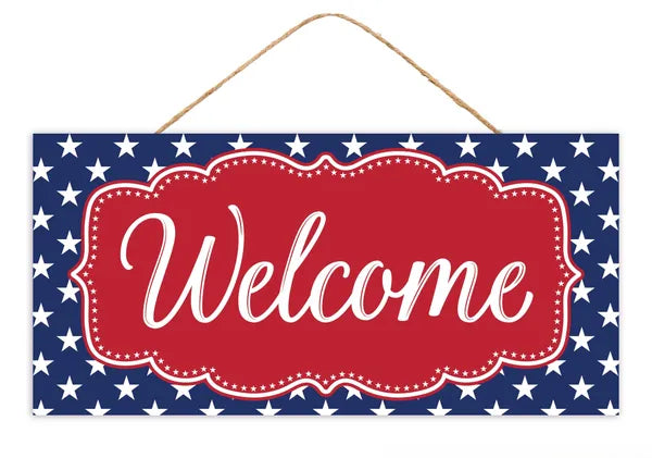 12.5 By 6 Inch Red White And Navy Patriotic Welcome Sign