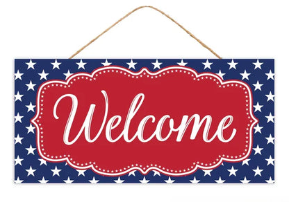 12.5 By 6 Inch Red White And Navy Patriotic Welcome Sign