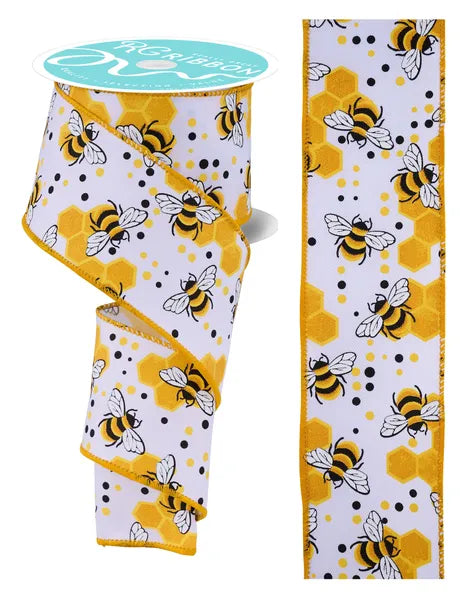 2.5 Inch By 10 Yard Bumblebees With Honeycombs Ribbon