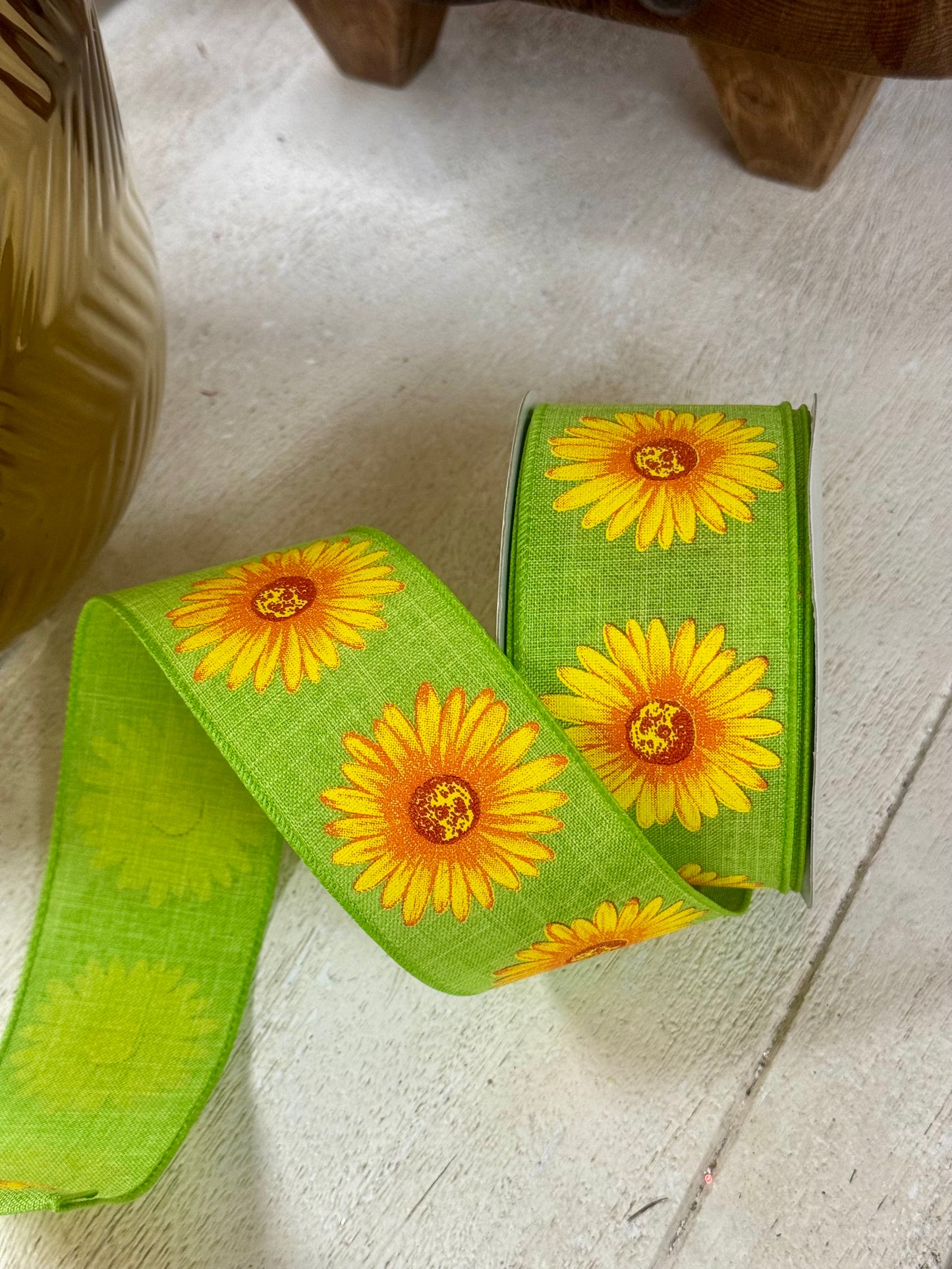 2.5 Inch By 20 Yard Lime And Yellow Gerbera Daisy Ribbon