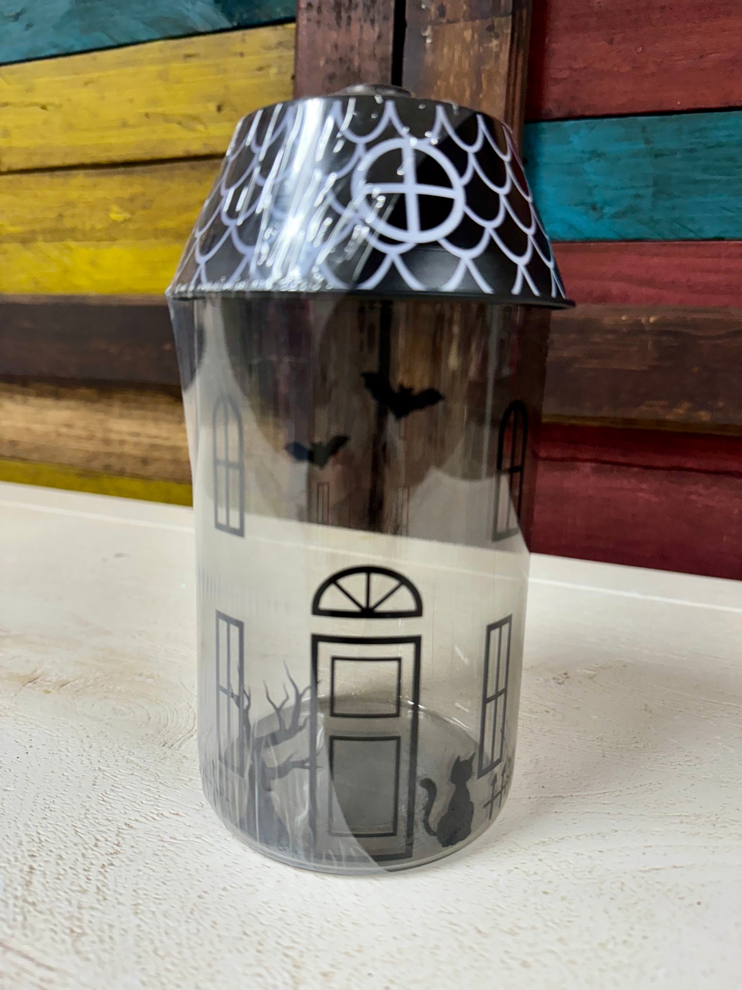 Haunted House Halloween Glass Jar