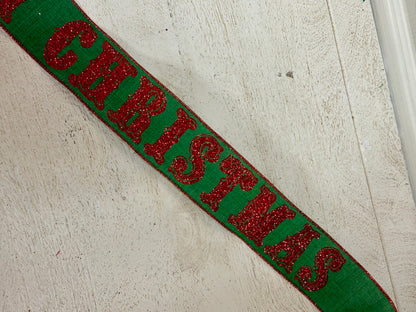 2.5 Inch By 10 Yard Emerald Green And Red Merry Christmas Ribbon