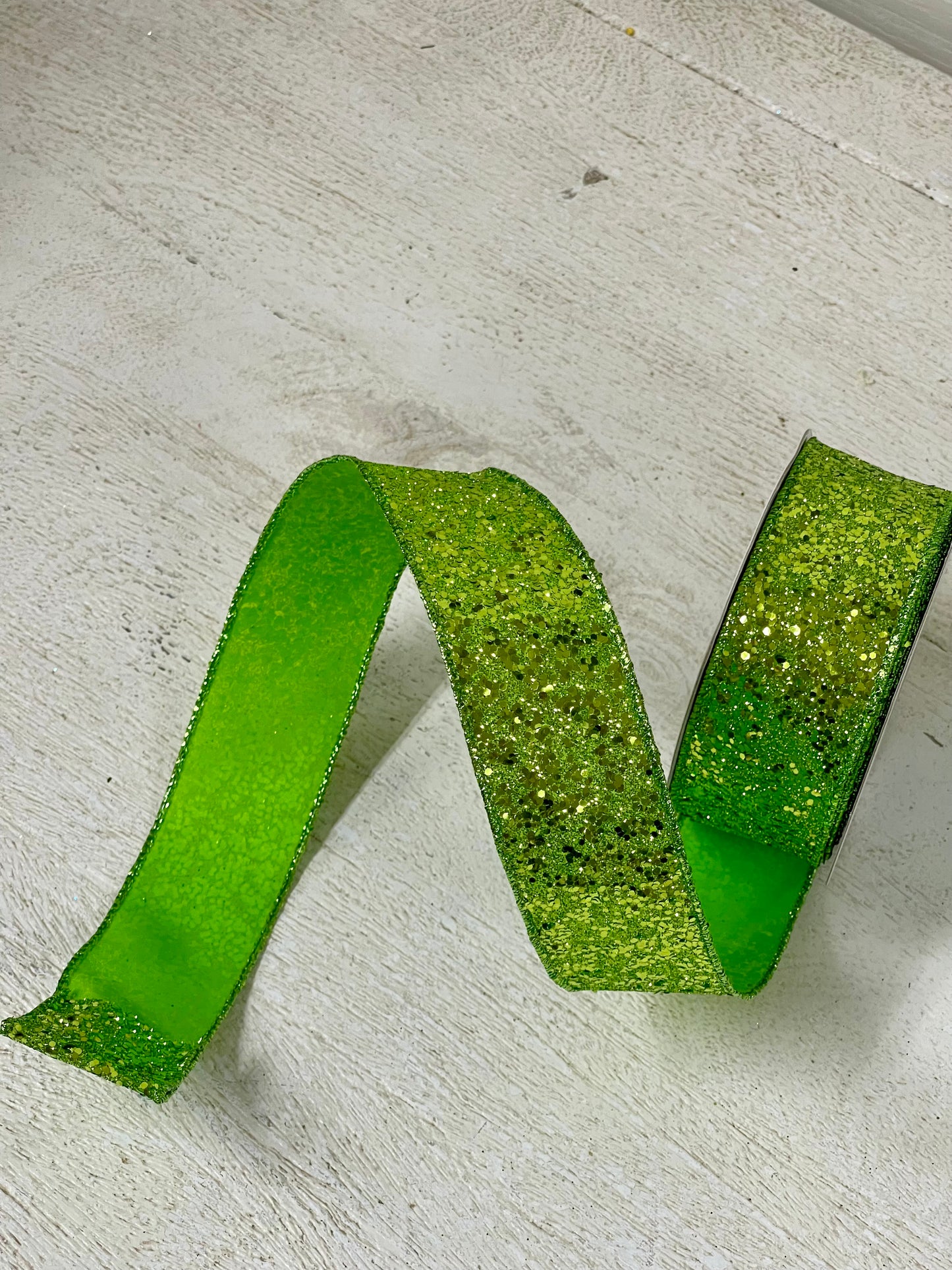 1.5 Inch By 10 Yard Lime Green Large Glitter Ribbon