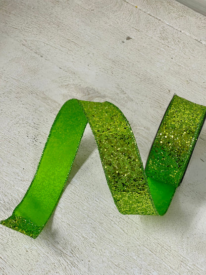 1.5 Inch By 10 Yard Lime Green Large Glitter Ribbon