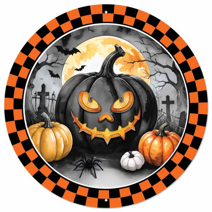 12 Inch Orange And Black Jack-O-Lantern And Moon Sign