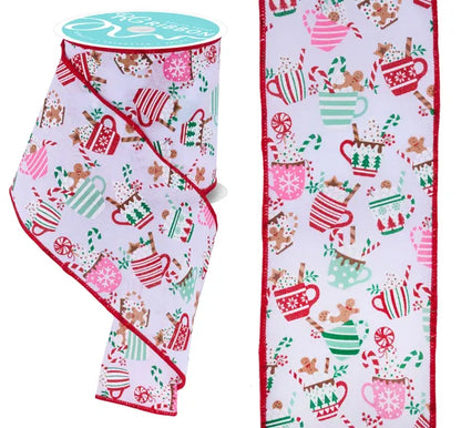 4 Inch By 10 Yard Christmas Hot Cocoa Mugs Ribbon