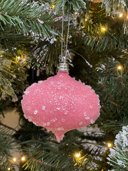 4 Inch Set Of Four Bubblegum Pink Sugar Iced Onion Ornament