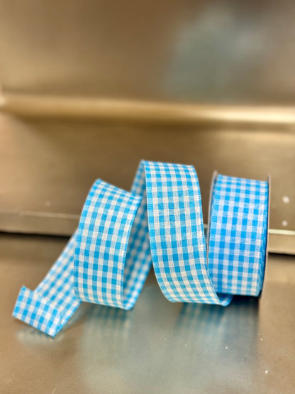 1.5 Inch By 10 Yard Blue And White Gingham Ribbon