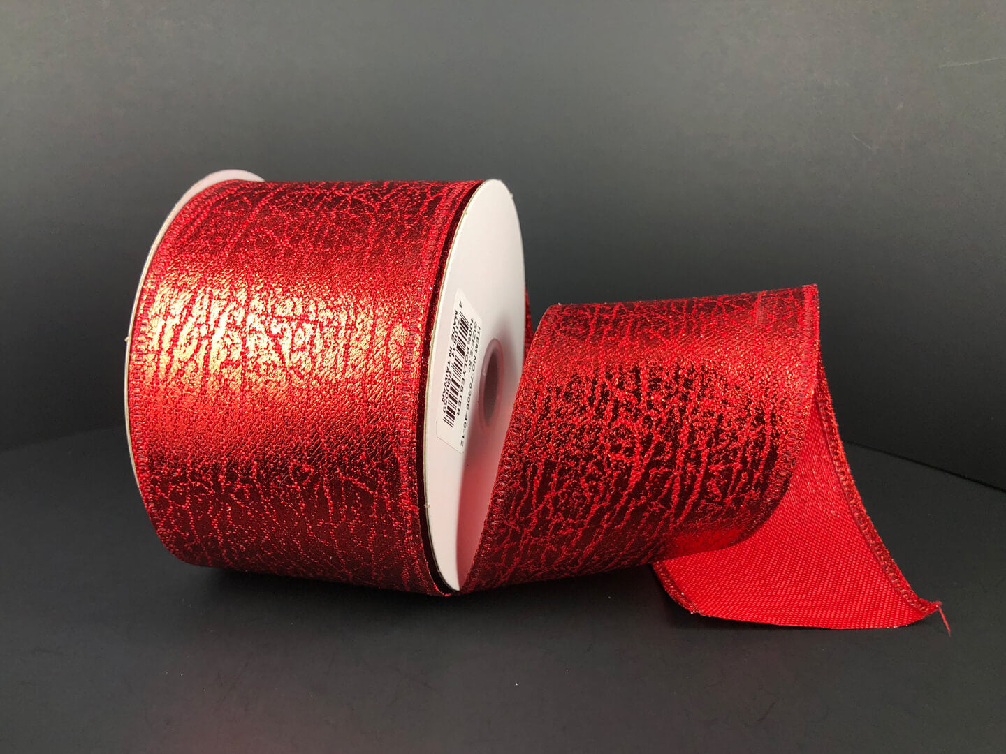 2.5 Inch By 10 Yard Red Cracked Metallic Ribbon