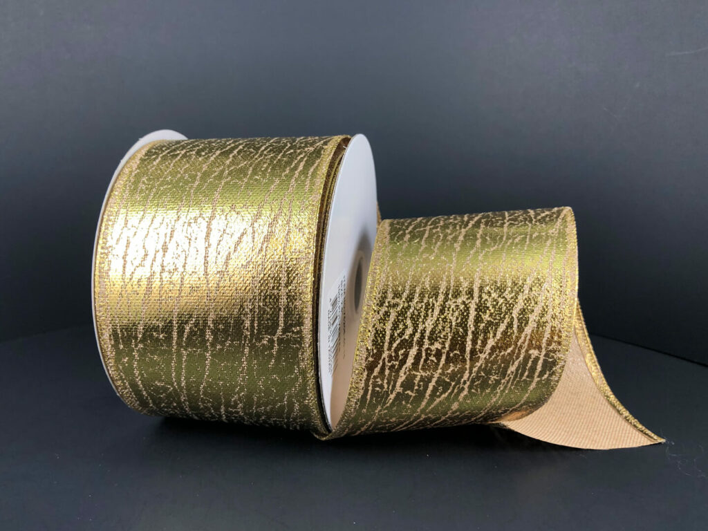 2.5 Inch By 10 Yard Gold Cracked Metallic Ribbon