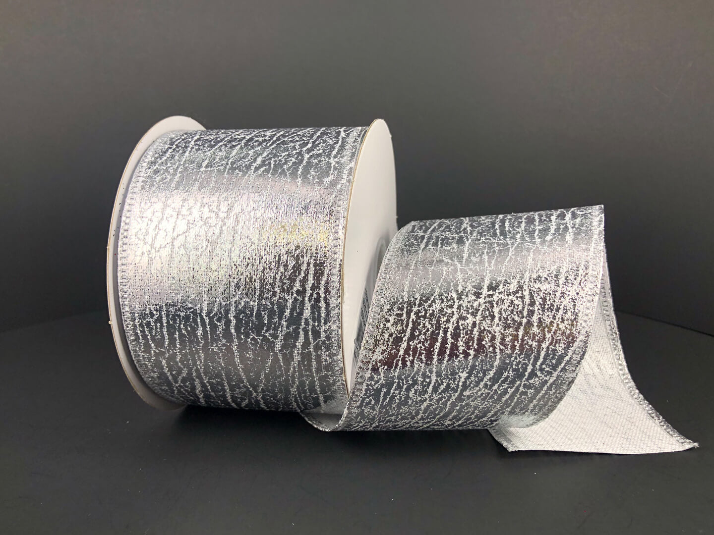 2.5 Inch By 10 Yard Silver Cracked Metallic Ribbon