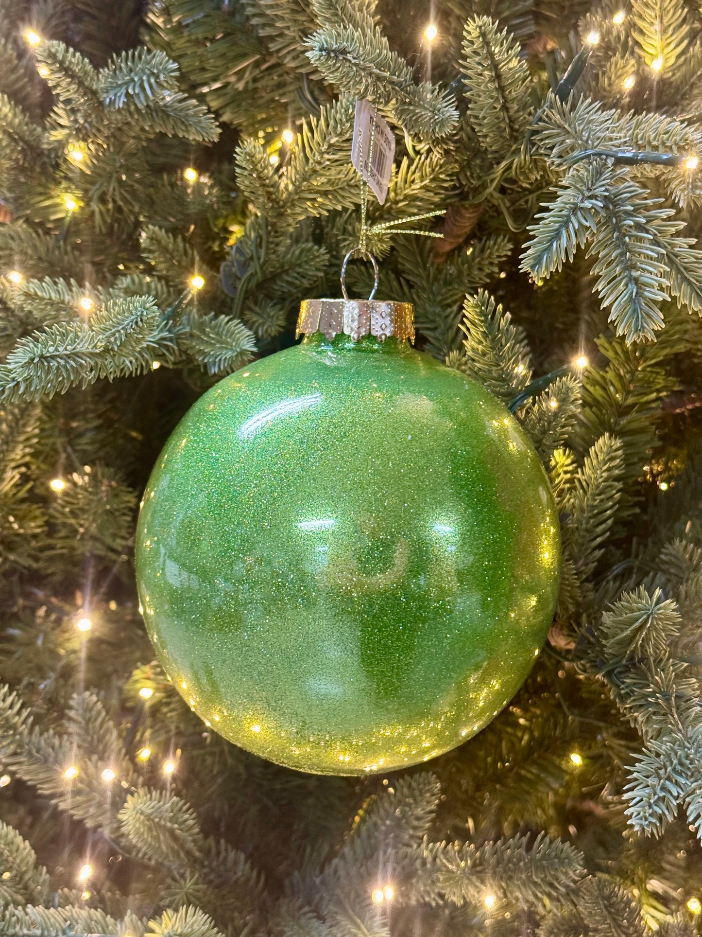 6 Inch Lime Green Glitter Laquer Ornament Ball