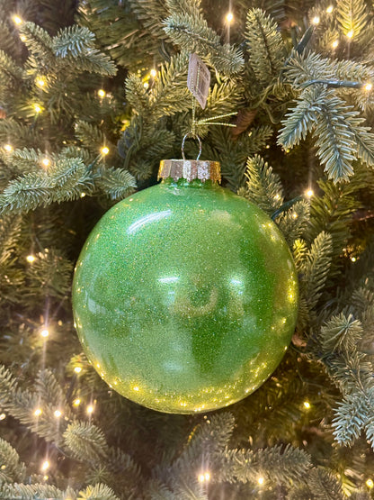 6 Inch Lime Green Glitter Laquer Ornament Ball