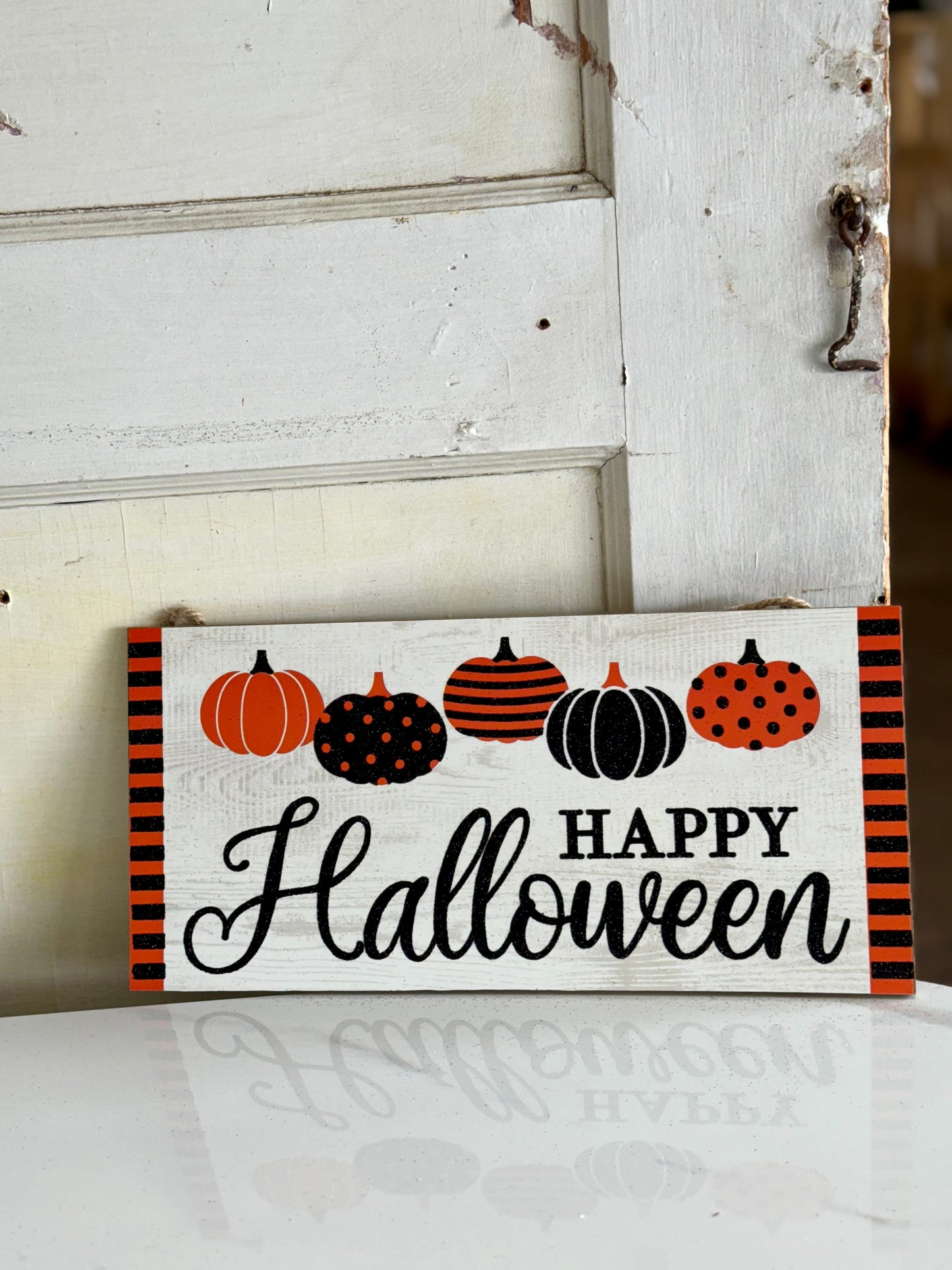 Happy Halloween With Pumpkins Wooden Sign