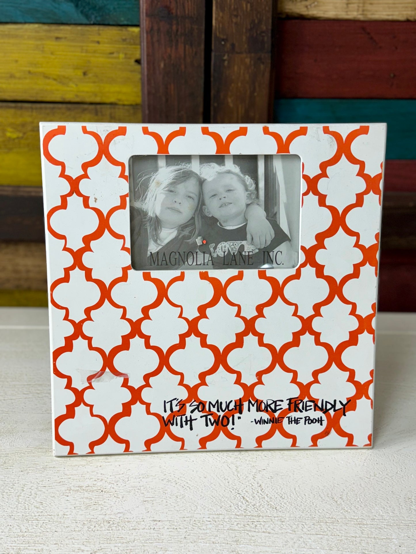 12 Inch Orange and White Damask Picture Frame