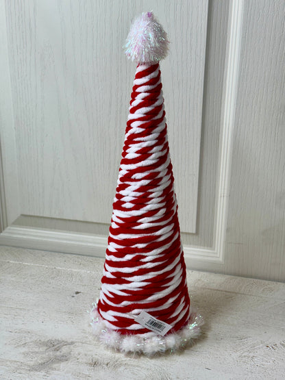 15 Inch Red And White Twisted Yarn Cone Tree