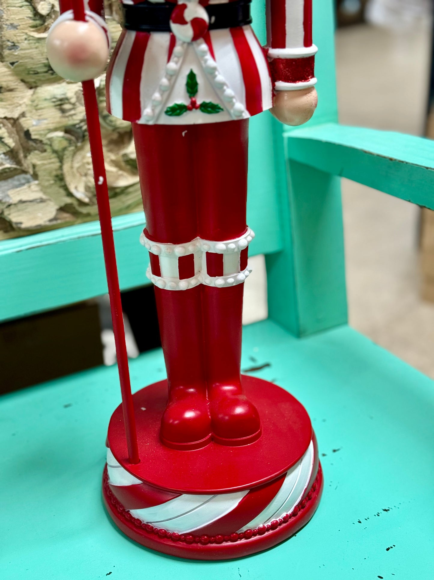 24 Inch Red And White Resin Peppermint Nutcracker