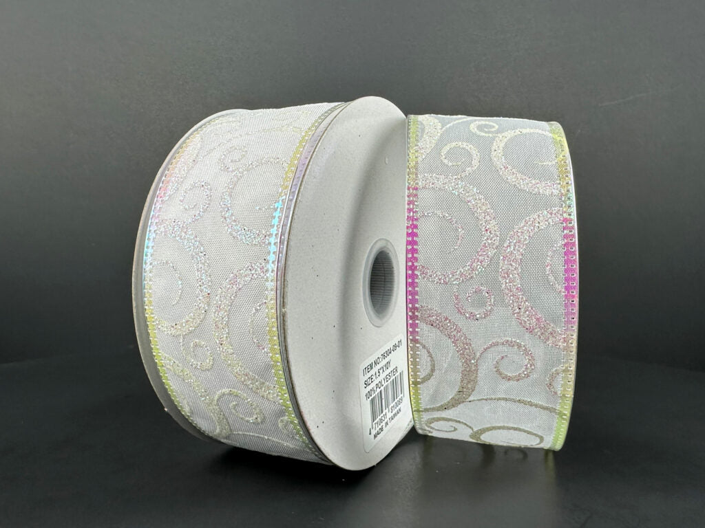 White Glitter Ribbon, Wired White Iridescent Glitter Ribbon, White Wired  Ribbon for Wreaths and Bows 2.5 X 10 YARD ROLL 