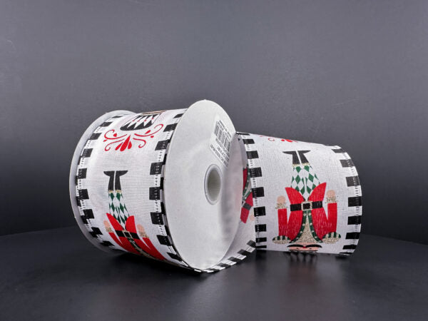 2.5 Inch By 10 Yard Red Green And Gold With White And Black Check Ribbon