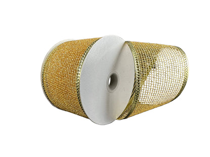 2.5 Inch By 10 Yard Gold Glitter Net With Metallic Edge Ribbon