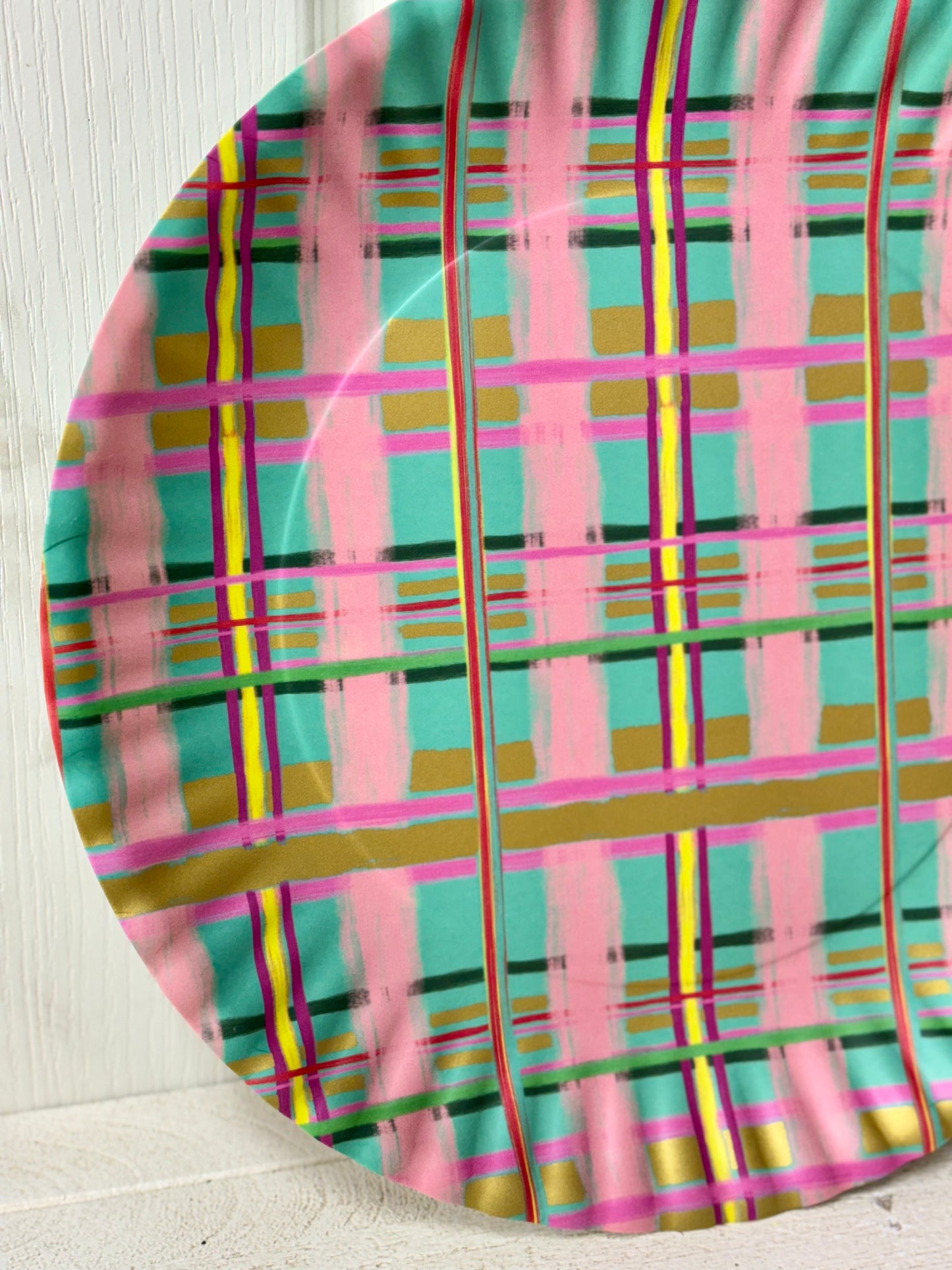 16 Inch Multicolor Plaid  Melamine Platter