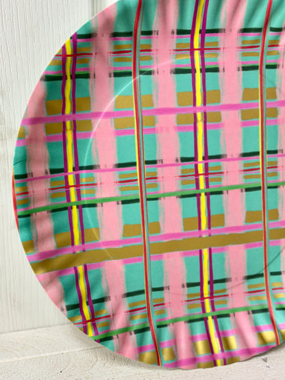 16 Inch Multicolor Plaid  Melamine Platter