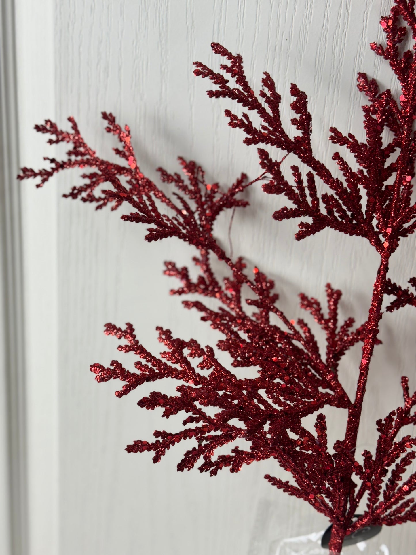 28.5 Inch Red Glitter Lycopodium Spray