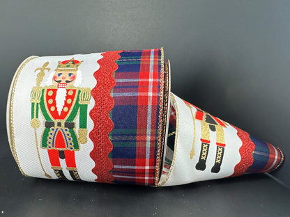 4 Inch By 10 Yard Traditional Nutcracker With Plaid Ribbon