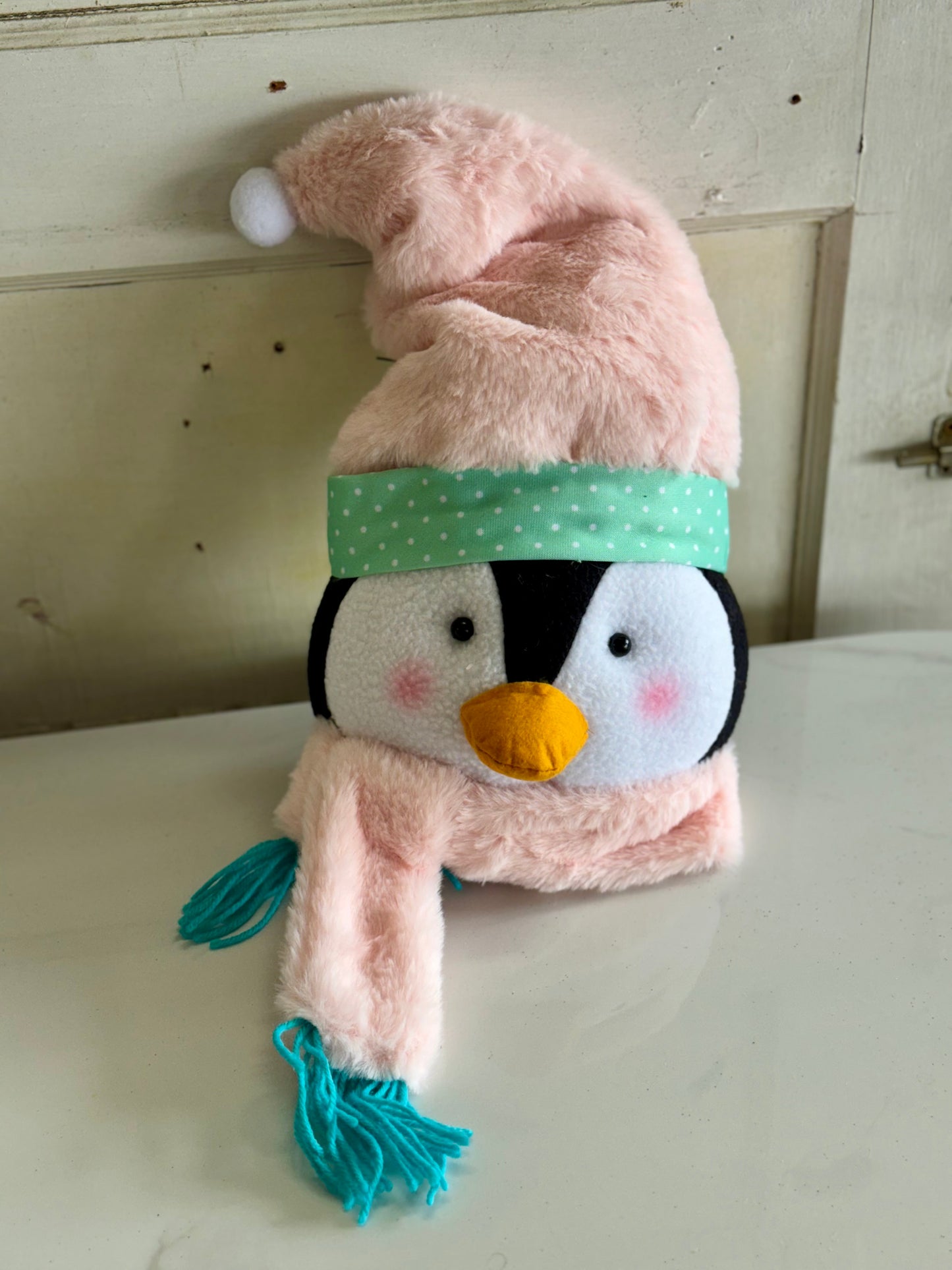 20.5 Inch Fabric Penguin Head With Scarf Wreath Attachment
