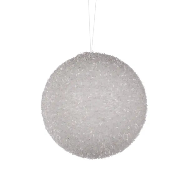 5 Inch Clear White Foil Glitter Ball Ornament