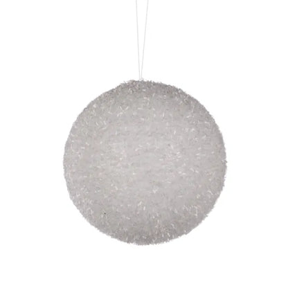 5 Inch Clear White Foil Glitter Ball Ornament