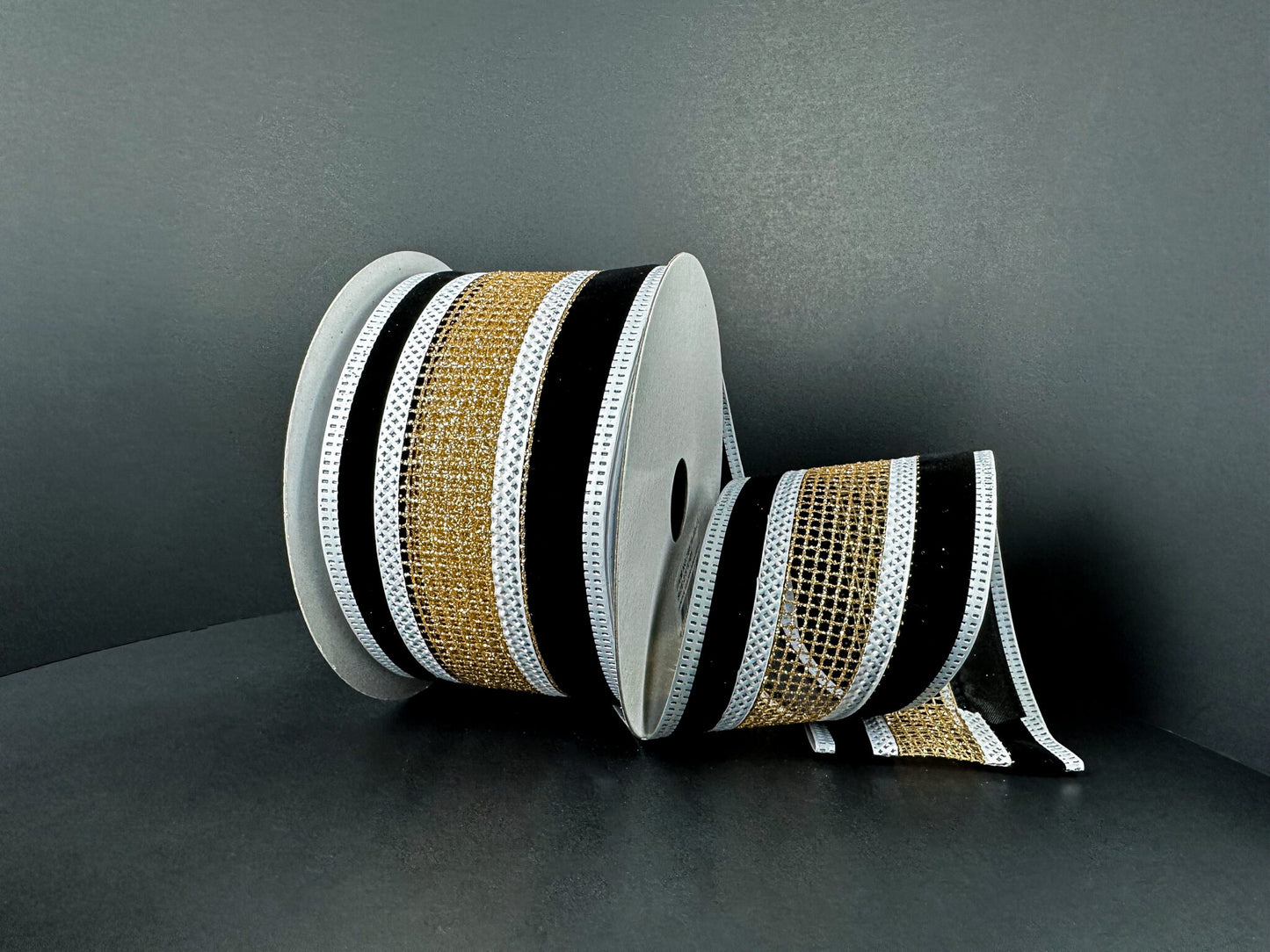2.5 Inch By 10 Yard Black Velvet With Gold Net Center Ribbon