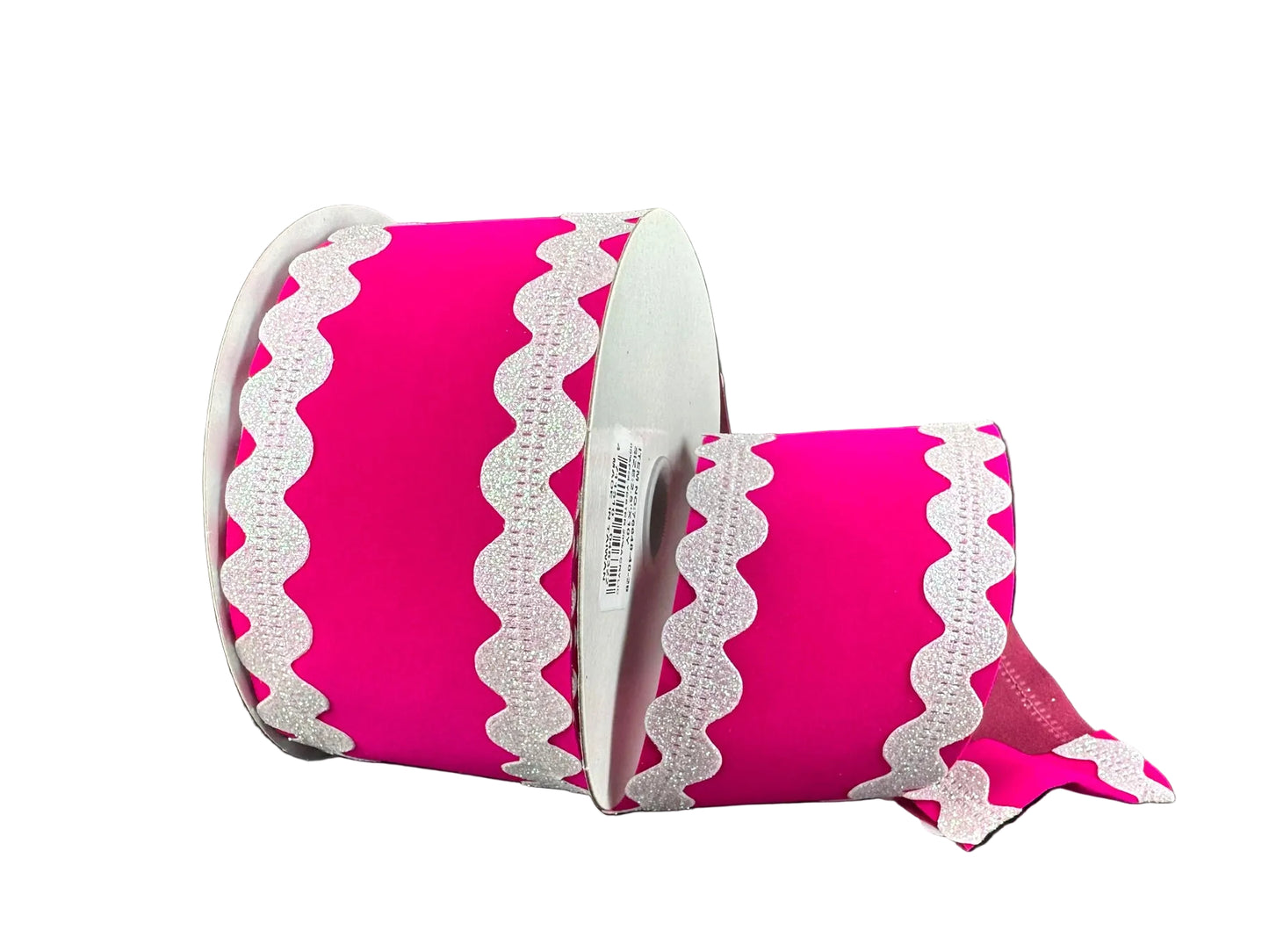 2.5 Inch By 10 Yard Fuchsia Velvet With White Iridescent Ric Rac Edge Ribbon