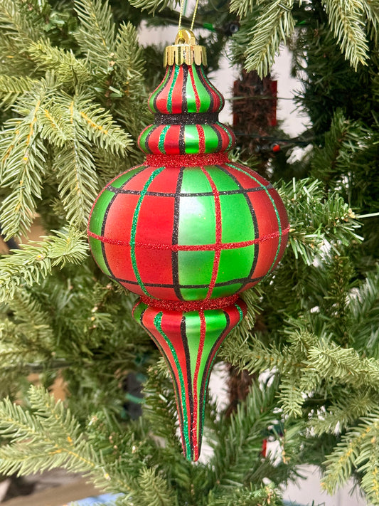 10 Inch Red Emerald Green And Black Finial Ornament