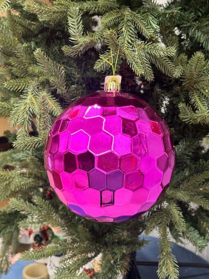 8 Inch Shiny Fuchsia Honeycomb Ornament Ball