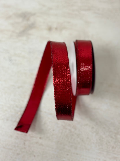 7/8 Inch By 10 Yard Red Metallic Ribbon