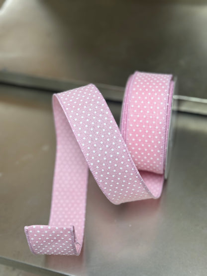 1.5 Inch By 10 Yard Light Pink And White Raised Polka Dot Ribbon