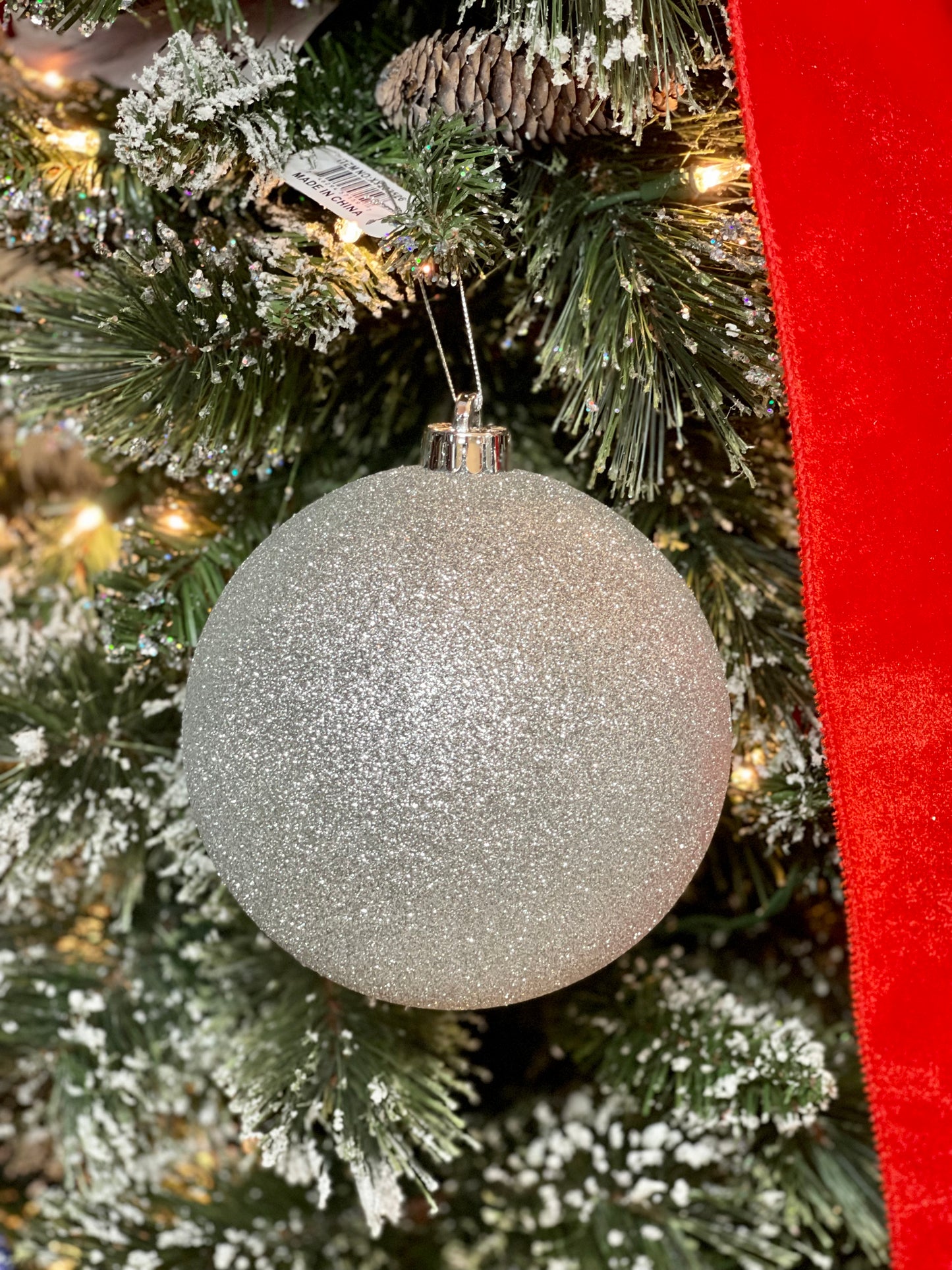 6 Inch Silver Glittered Ornament Ball