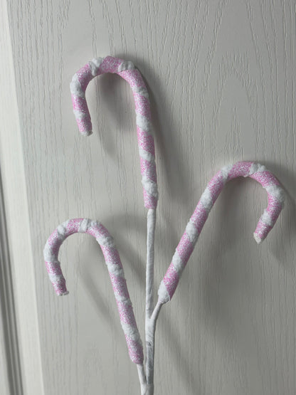 26 Inch Pink And White Glitter Candy Cane Spray