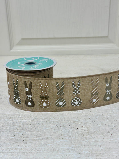 2.5 Inch By 10 Yard Natural Bunny Silhouette Ribbon