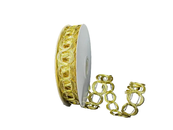 7/8 Inch By 10 Yard Gold Metallic Chain Loop Ribbon