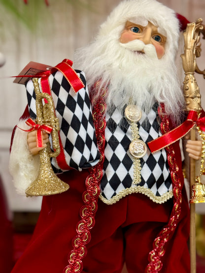 20 Inch Fabric Santa With Diamond Check Jacket