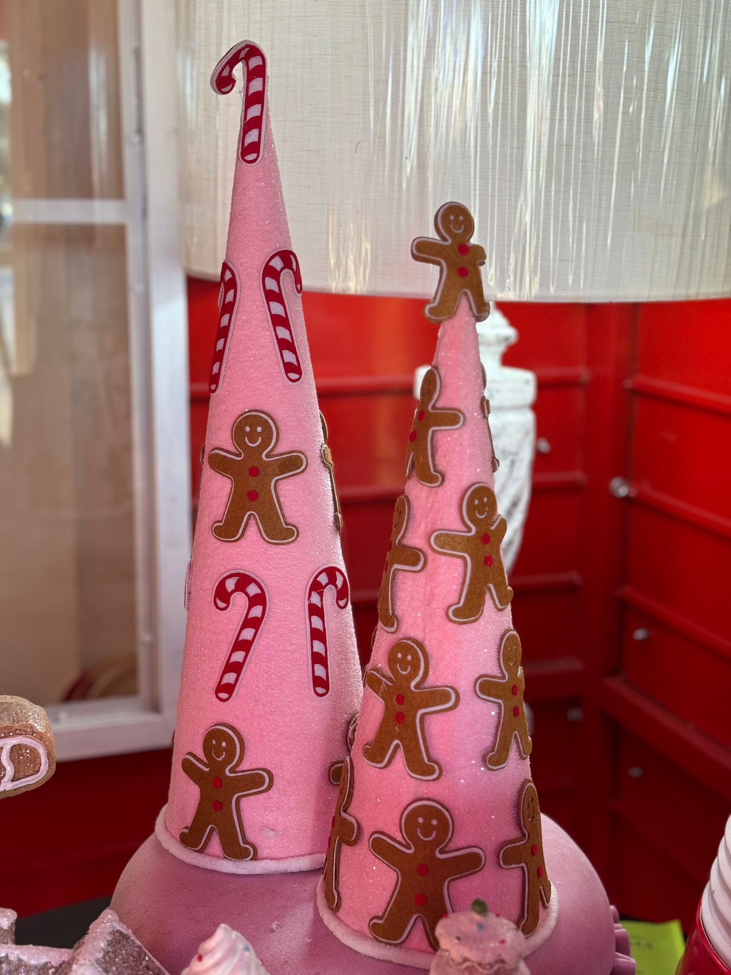 Pink And Red Gingerbread/Candy Cane Set Of Two Cone Trees