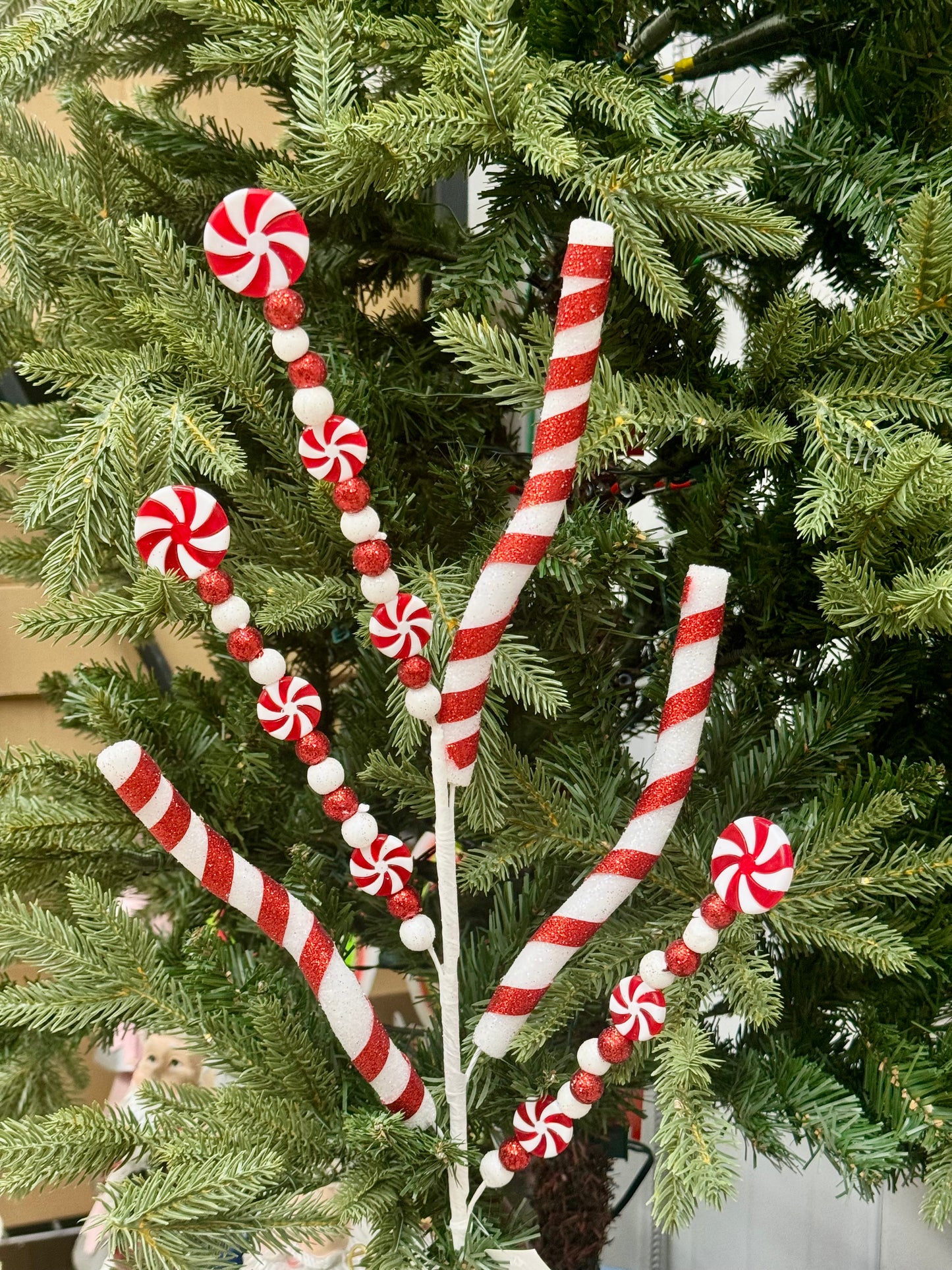 28 Inch Red And White Candy Cane And Peppermint Spray