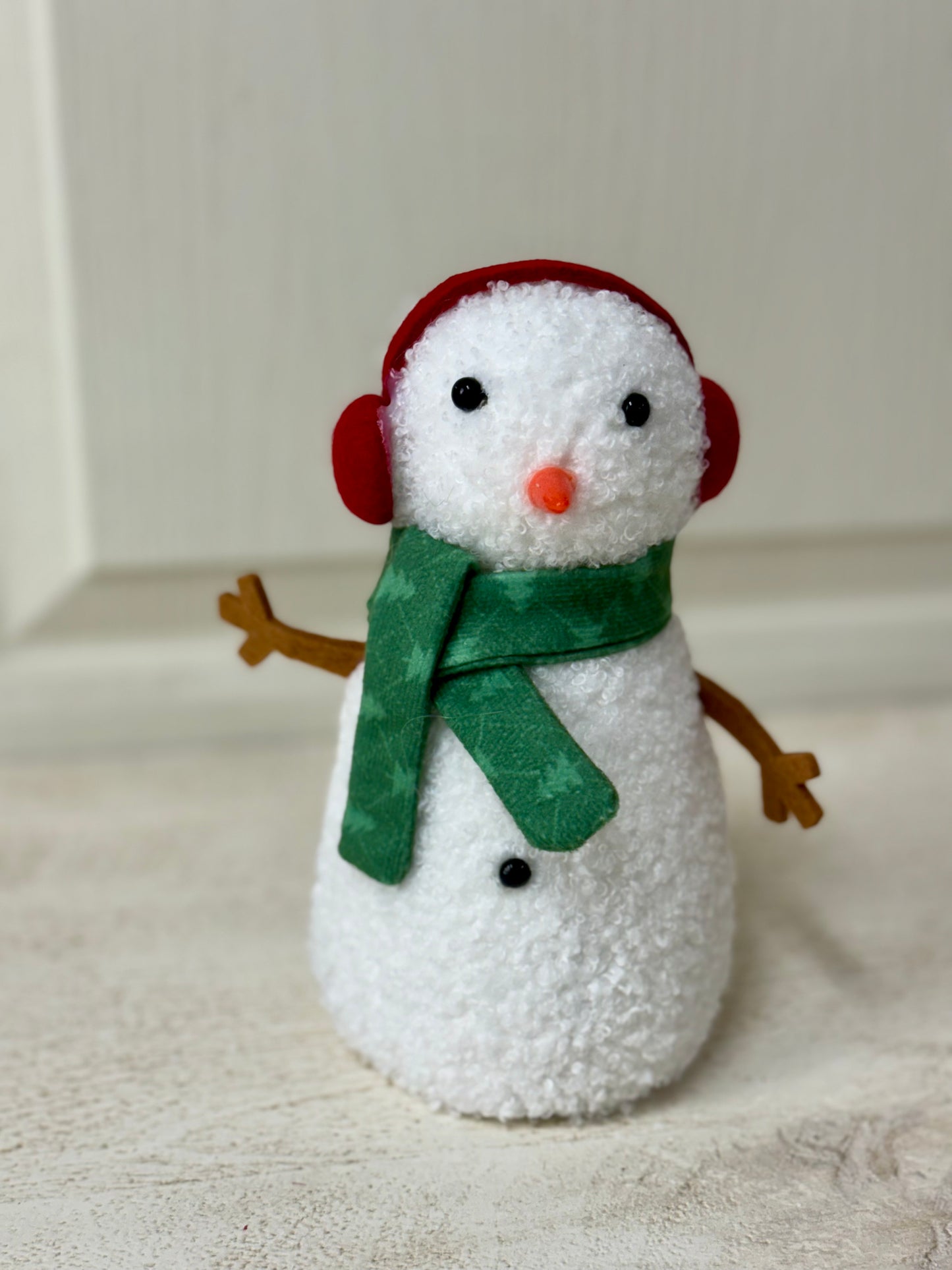 Plush Standing Snowman With Green Scarf