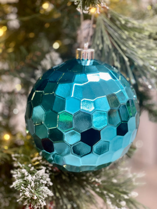 6 Inch Shiny Turquoise Honeycomb Ornament Ball